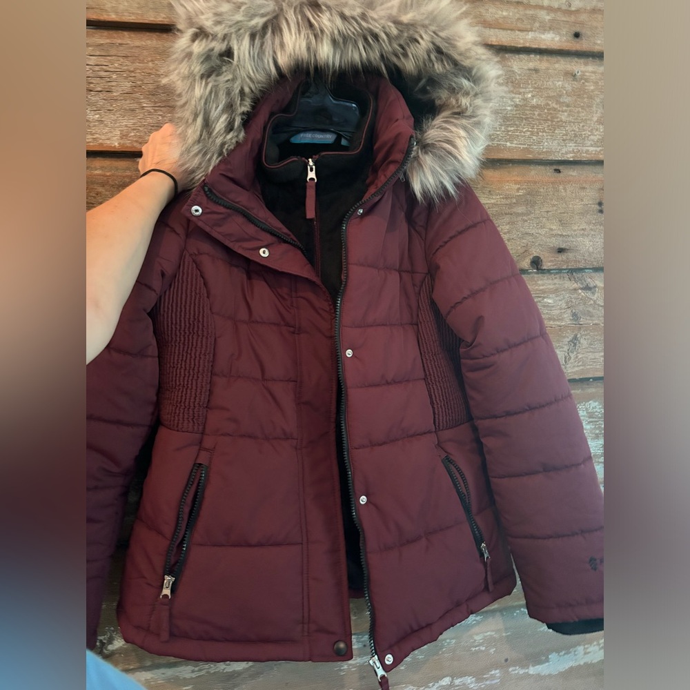 Free county winter coat with faux fur hood
